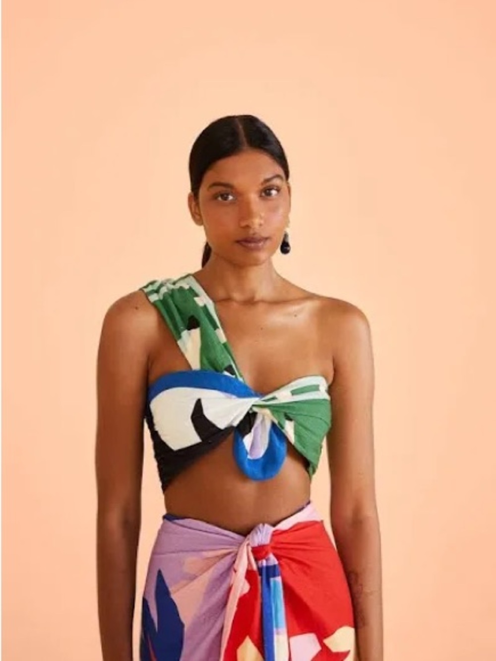 FARM Rio Multicolor Bahia Scarves Crop Top in Red, Green, Purple, Blue